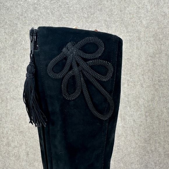 J Vincent Black Suede Stiletto Knee High Boots Decorative Tassel Bow Size 9M - Picture 4 of 16